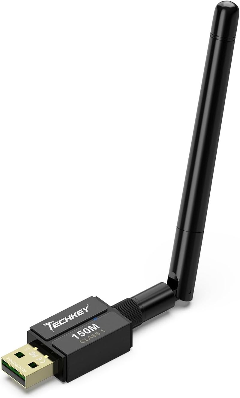 TECHKEY USB Bluetooth 5.4 Adapter for Desktop PC, Long Range 500FT Wireless Transfer for Headphones, Keyboard, Mouse, Compatible with Windows11/10/8.1 - Image 1